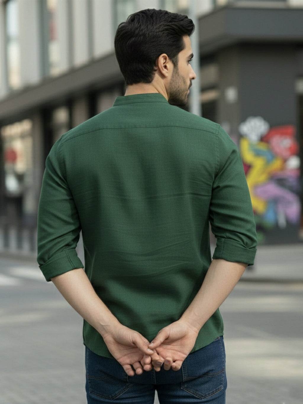 BLUE ROBED Full Sleeve Kurta for men Office Wear in Green view 103