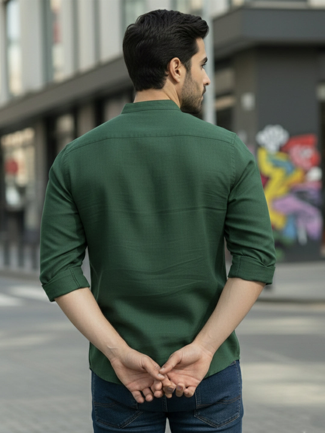 BLUE ROBED Full Sleeve Kurta for men Office Wear in Green view 103