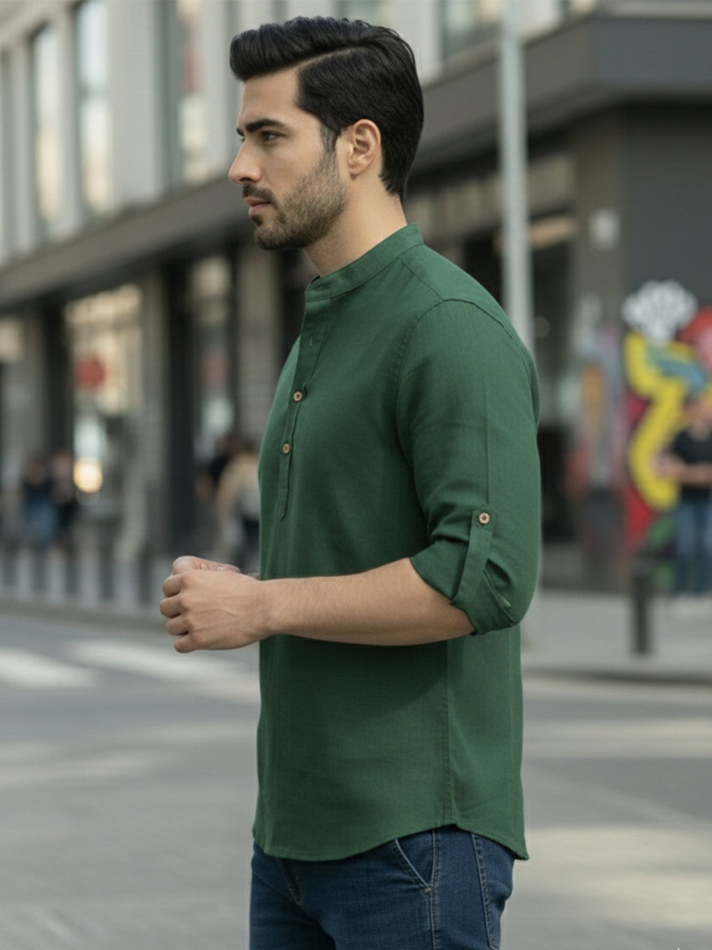 BLUE ROBED Full Sleeve Kurta for men Office Wear in Green view 102