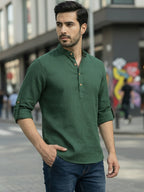 BLUE ROBED Full Sleeve Kurta for men Office Wear in Green view 101