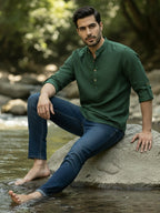 BLUE ROBED Full Sleeve Kurta for men Office Wear in Green view 100