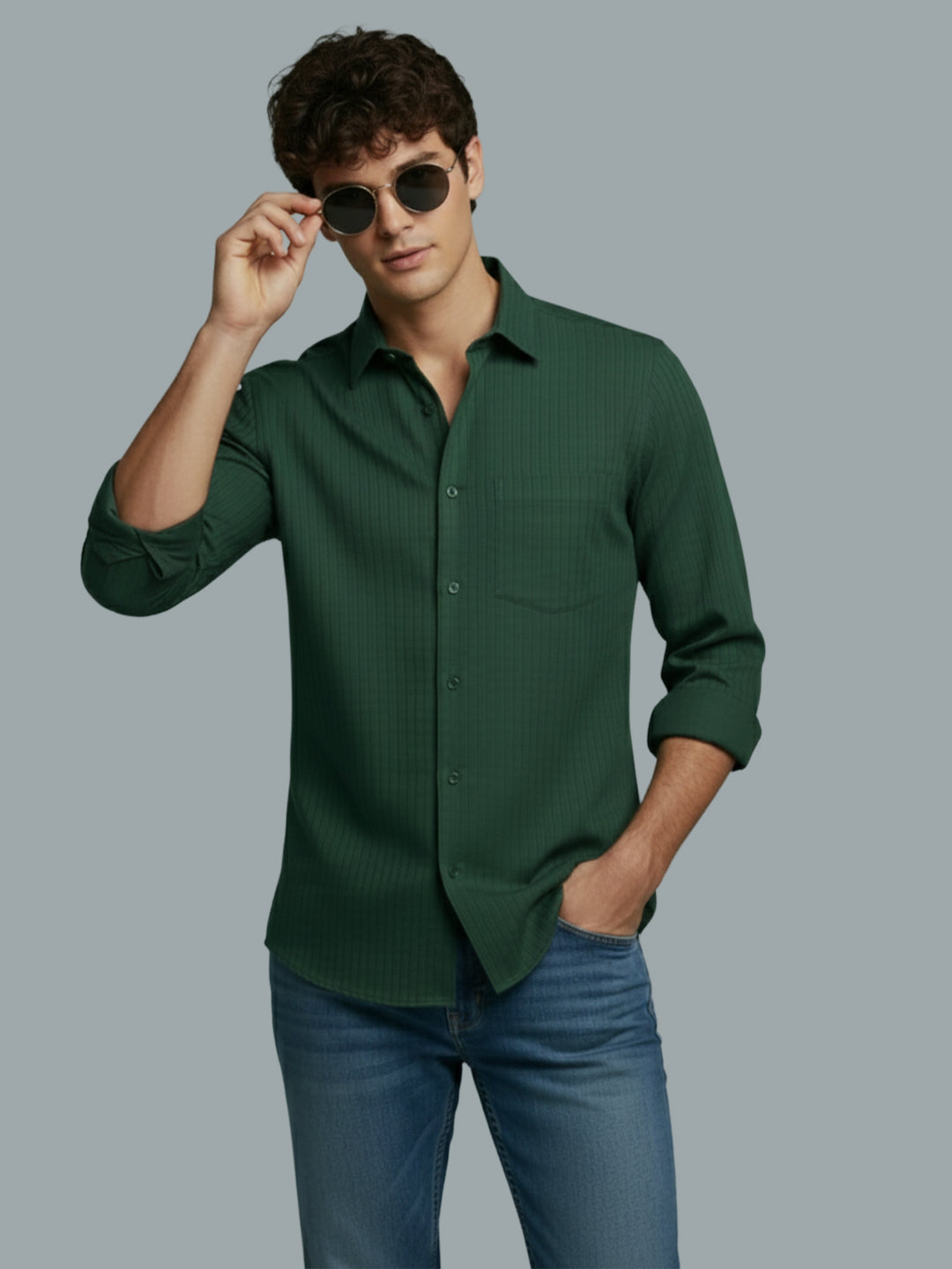 Men's Full Sleeve Spread Collar Premium Casual Shirt for Men Daily Wear in Black by BLUE ROBED, side view