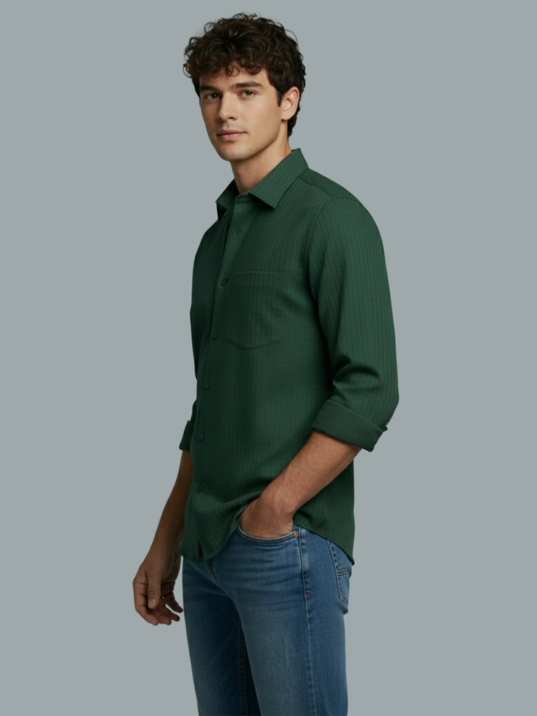 Men's Full Sleeve Spread Collar Premium Casual Shirt for Men Daily Wear in Black by BLUE ROBED, front view