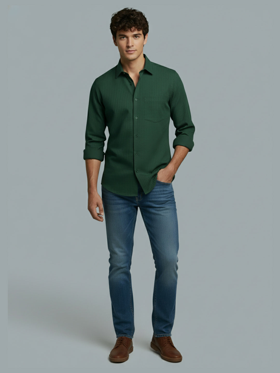 Men's Full Sleeve Spread Collar Premium Casual Shirt for Men Daily Wear in Black by BLUE ROBED, detail view