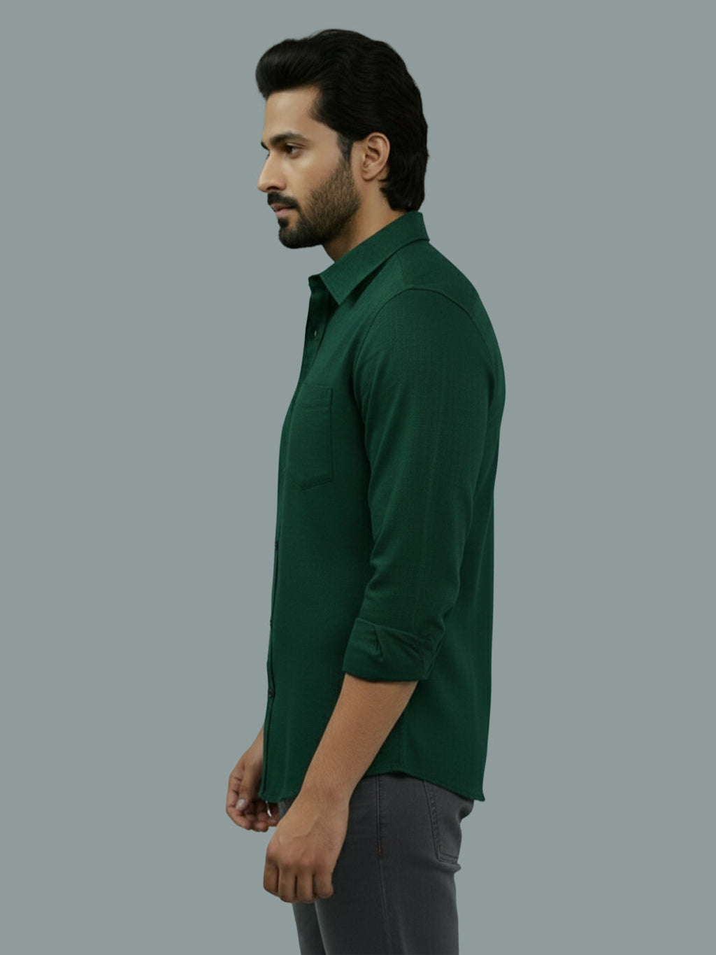 Full Sleeve Spread Collar Cotton Slim Shirt for Men and Boys in Shirt For Men And Green by BLUE ROBED, side view