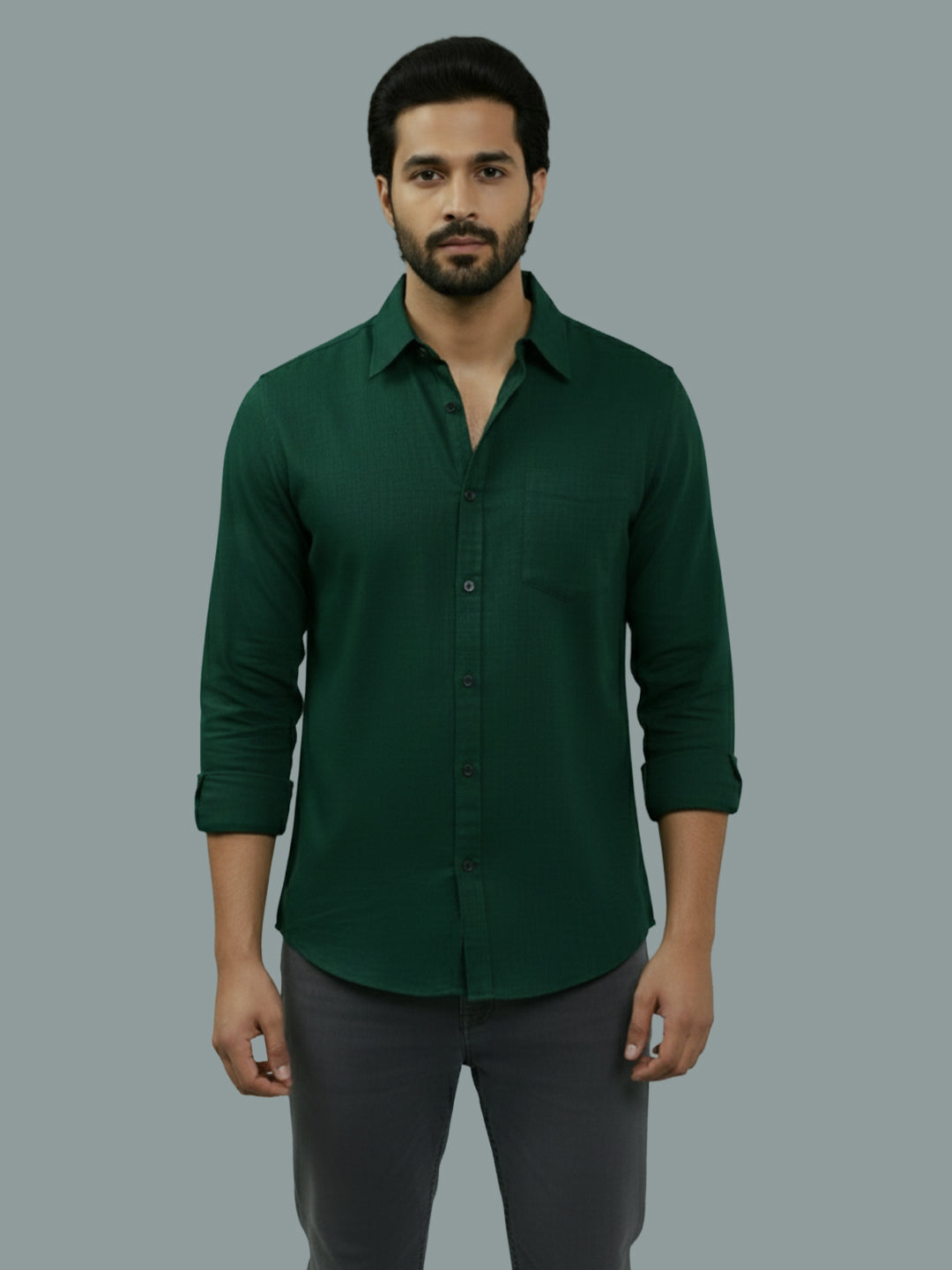 Full Sleeve Spread Collar Cotton Slim Shirt for Men and Boys in Shirt For Men And Green by BLUE ROBED, back view