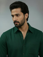 Full Sleeve Spread Collar Cotton Slim Shirt for Men and Boys in Shirt For Men And Green by BLUE ROBED, fabric detail