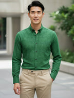 Men's Full Sleeve Spread Collar Cotton Slim Fit Printed Shirt in Red by BLUE ROBED, front view