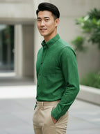 Men's Full Sleeve Spread Collar Cotton Slim Fit Printed Shirt in Red by BLUE ROBED, back view