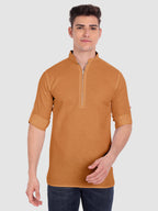 BLUE ROBED men's Casual ZIP Style Full Sleeve Cotton Kurta in Golden