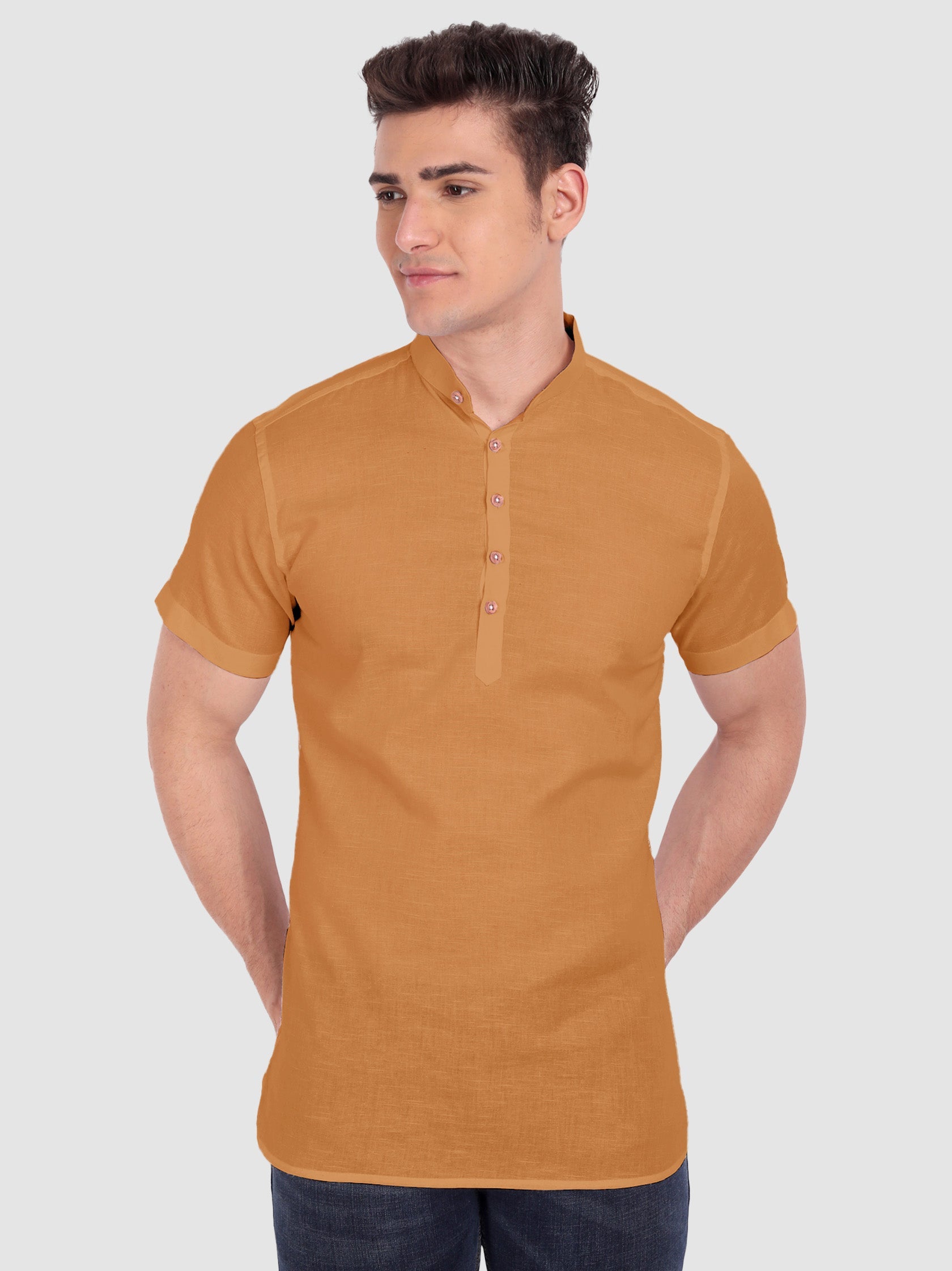BLUE ROBED men's Half Sleeve Casual Cotton Kurta Daily Wear in Golden view 17