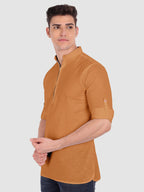 BLUE ROBED men's Casual ZIP Style Full Sleeve Cotton Kurta in Golden view 2