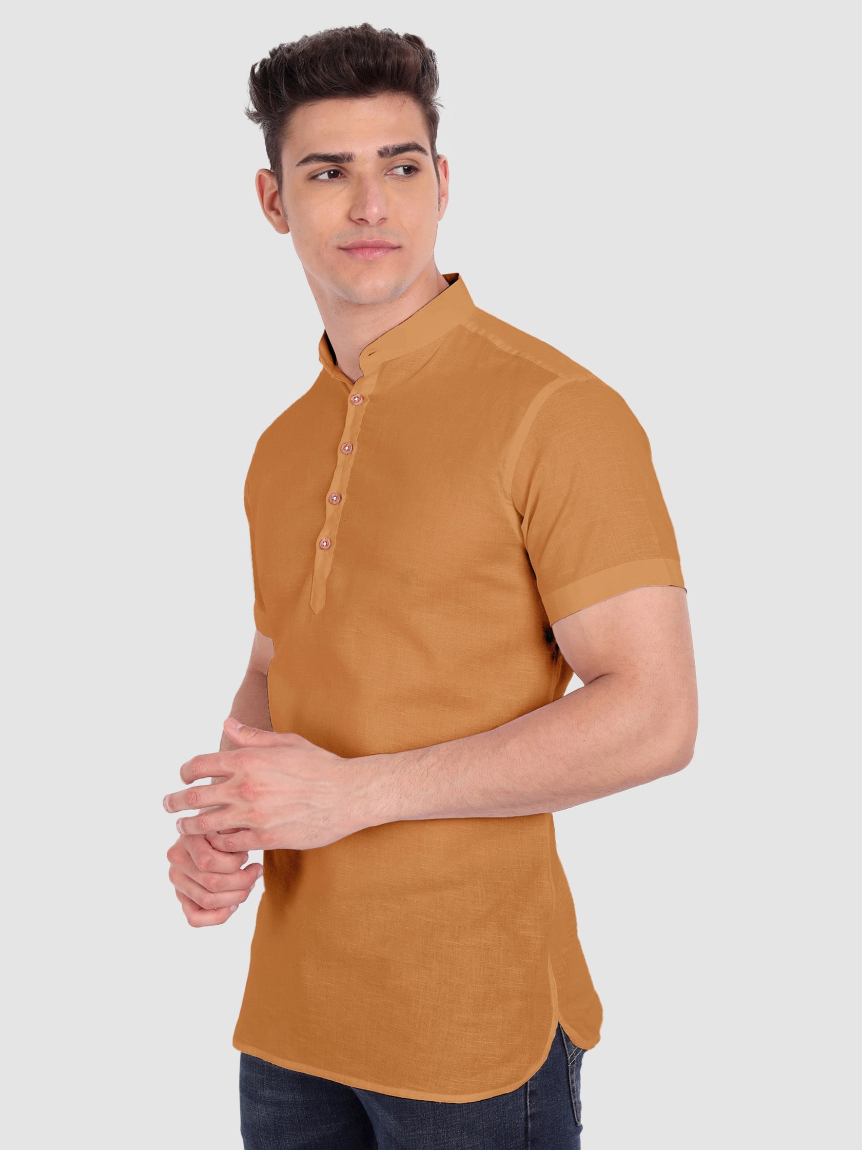 BLUE ROBED men's Half Sleeve Casual Cotton Kurta Daily Wear in Golden view 18