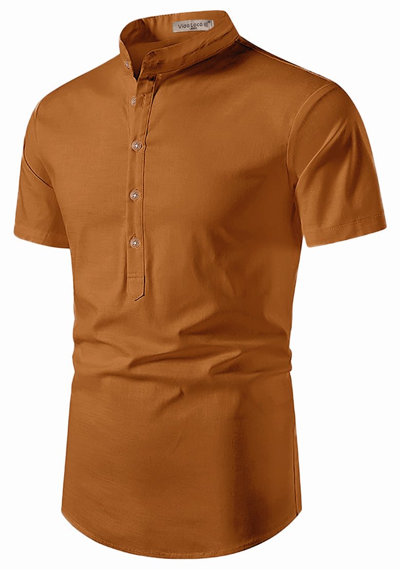 BLUE ROBED men's Half Sleeve Casual Cotton Kurta Office Wear in Golden view 17