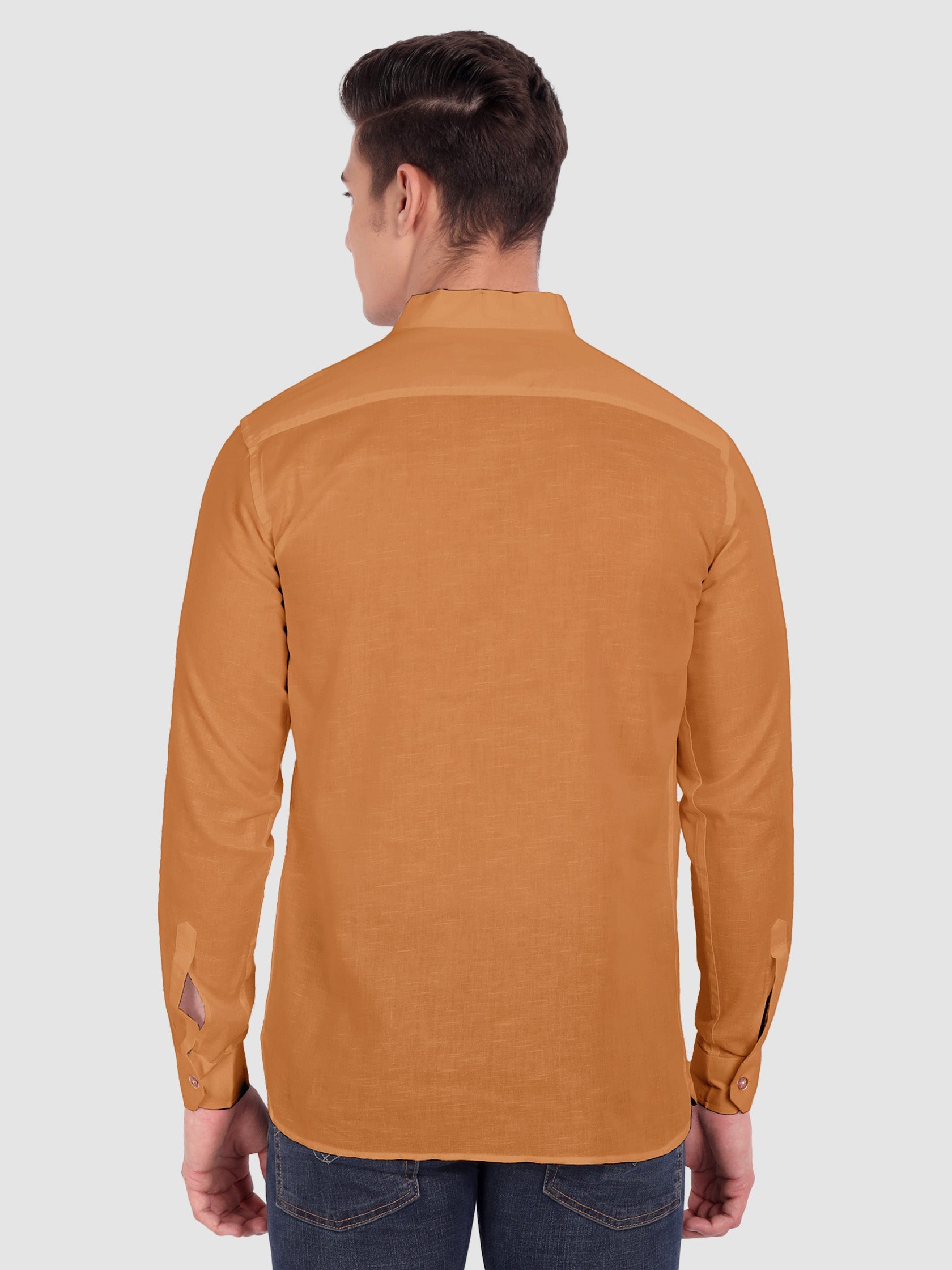 BLUE ROBED men's Casual ZIP Style Full Sleeve Cotton Kurta in Golden view 3