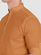 BLUE ROBED men's Casual ZIP Style Full Sleeve Cotton Kurta in Golden view 4