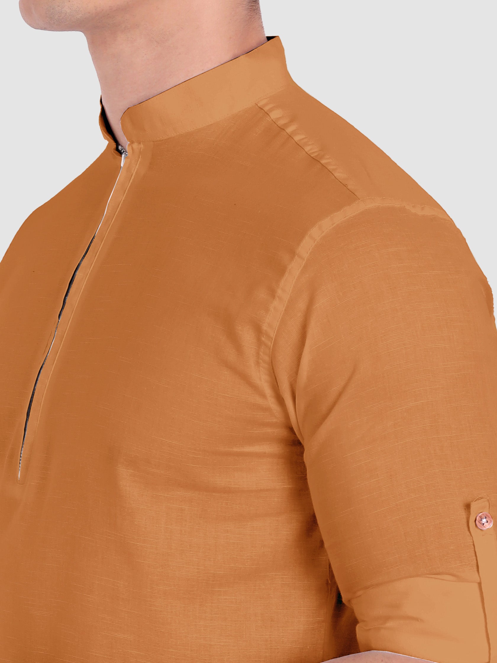 BLUE ROBED men's Casual ZIP Style Full Sleeve Cotton Kurta in Golden view 4