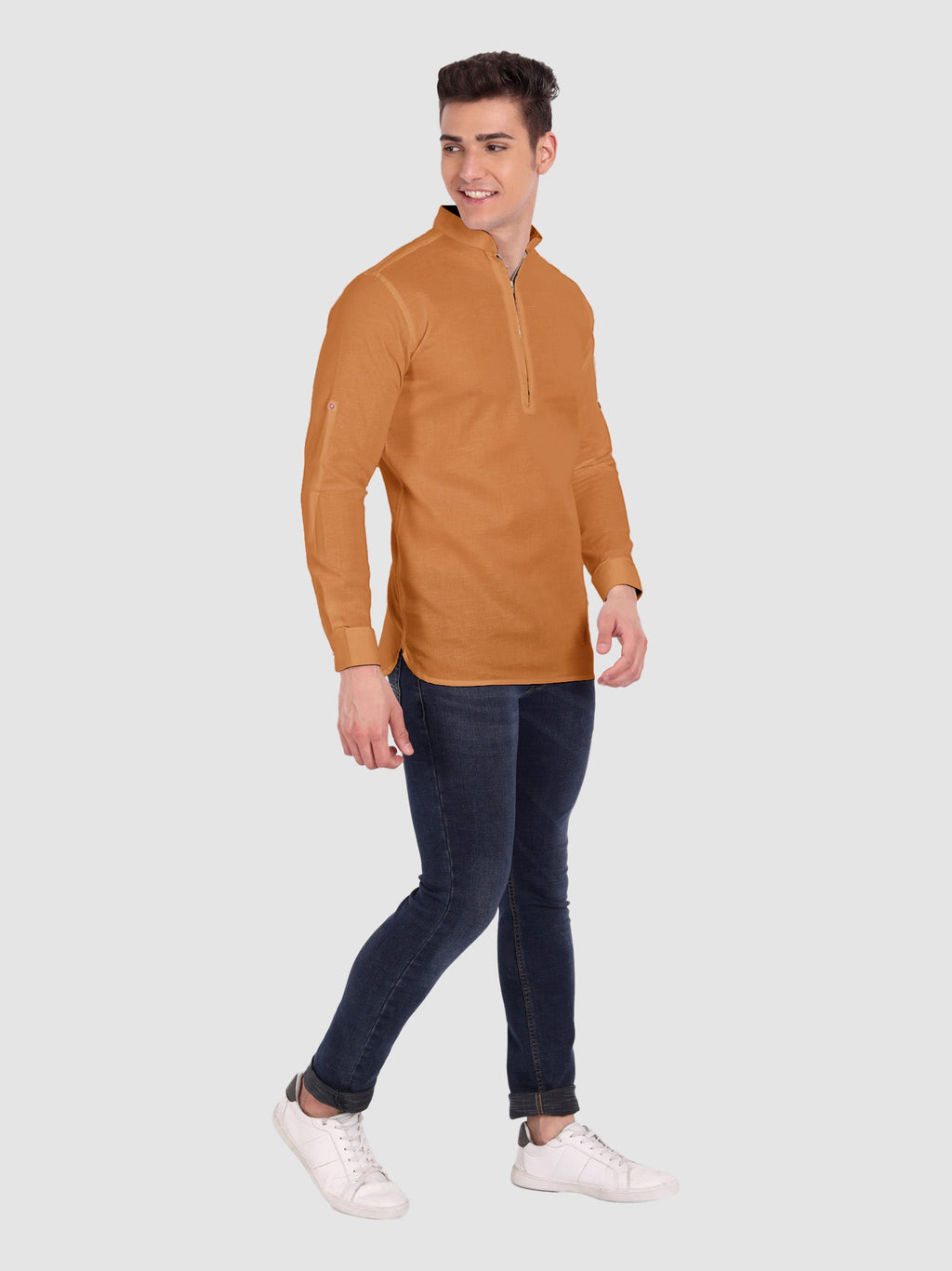 BLUE ROBED men's Casual ZIP Style Full Sleeve Cotton Kurta in Golden view 5