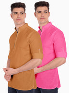 BLUE ROBED men's Casual ZIP Style Full Sleeve Cotton Kurta (Pack 2) in Golden view 4