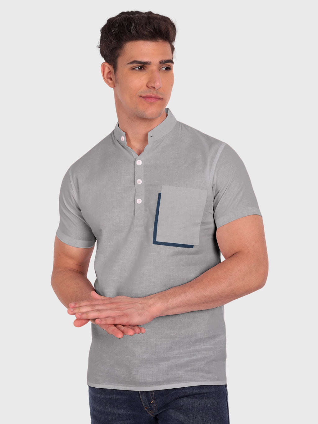 BLUE ROBED men's Casual Half Sleeve Slim Fit Kurta in Grey view 16