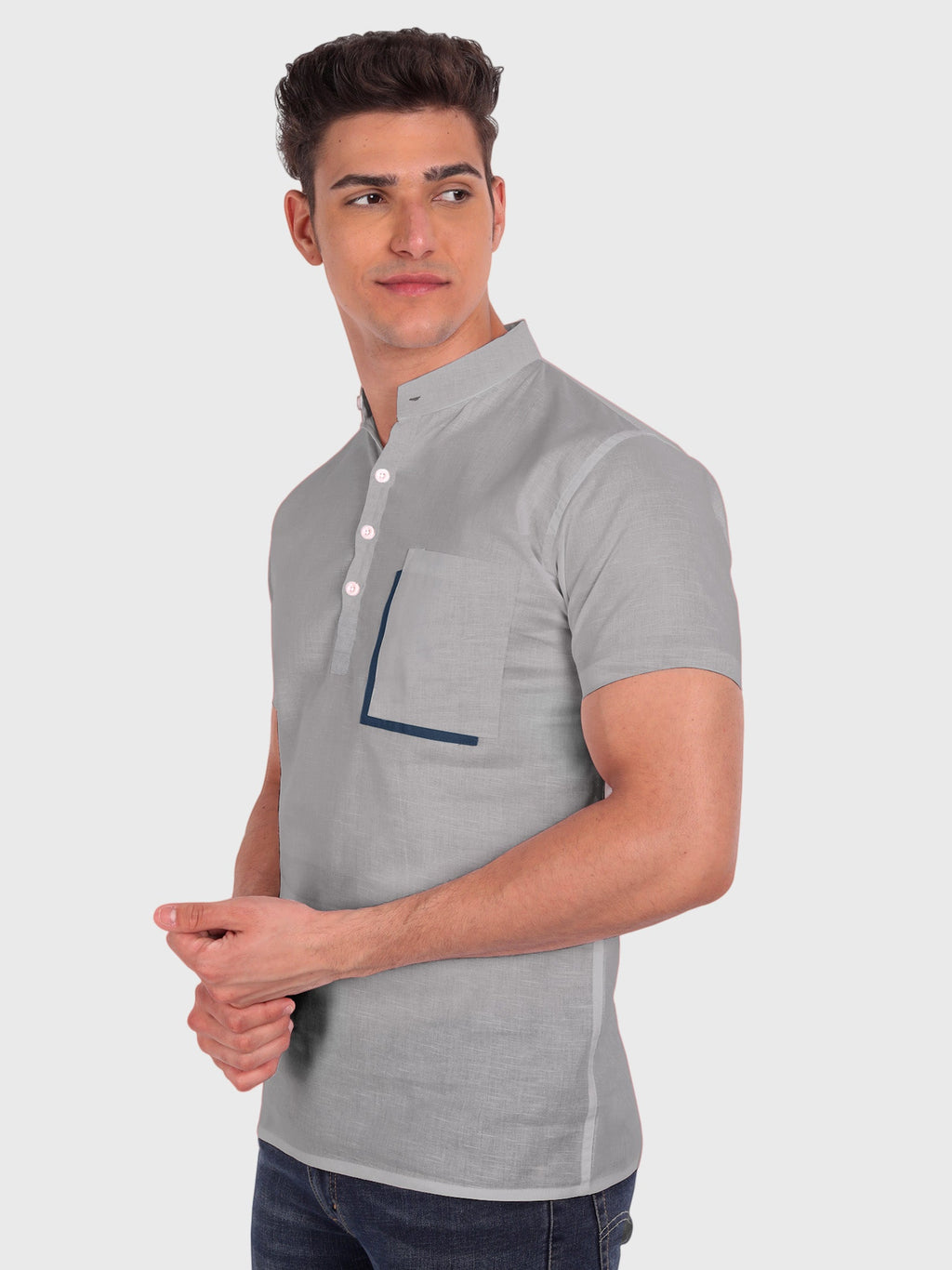 BLUE ROBED men's Casual Half Sleeve Slim Fit Kurta in Grey view 17