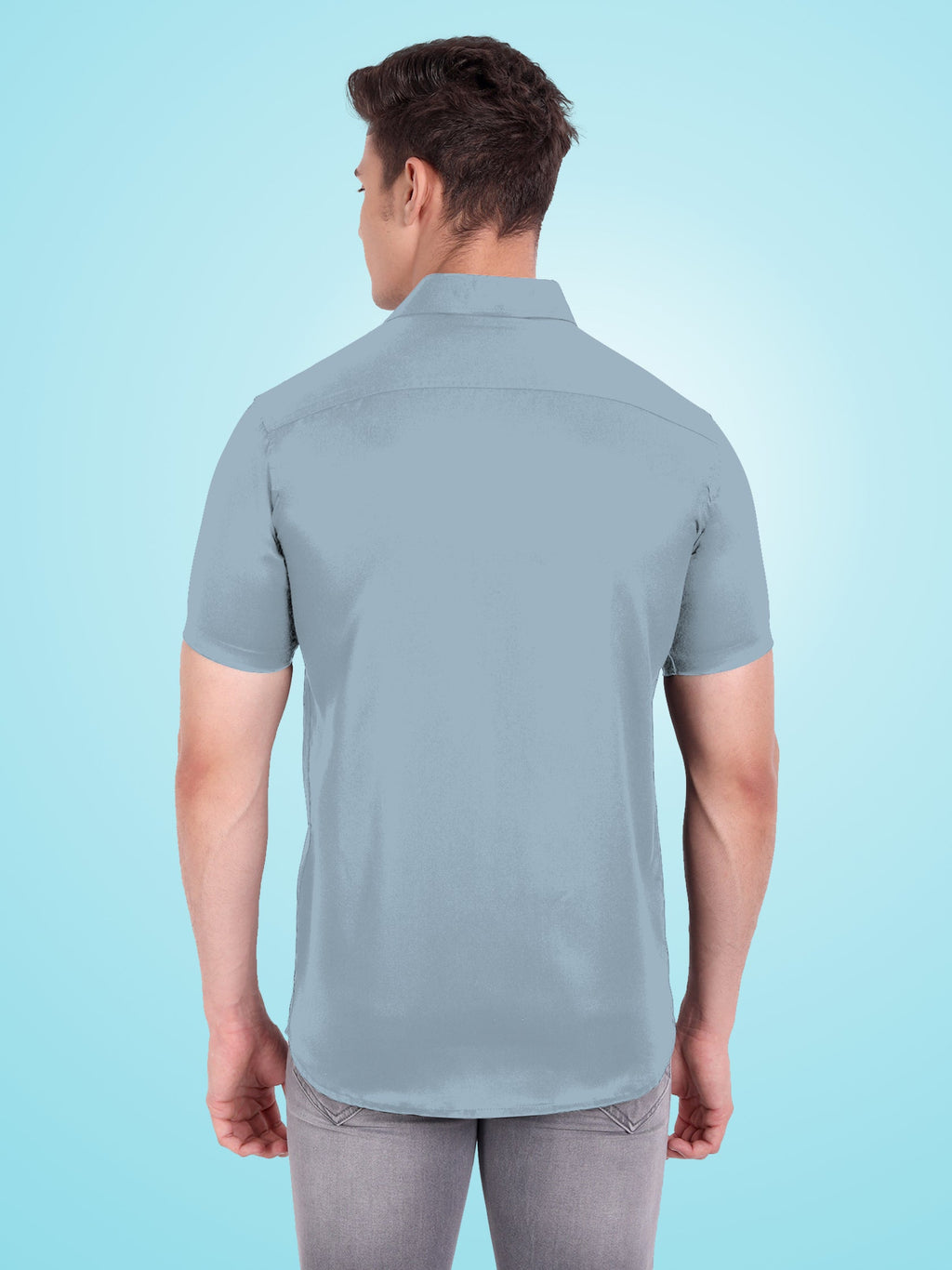 Men's Casual Half Sleeve Silver Button Shirt in Black by BLUE ROBED, side view