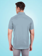 Men's Casual Half Sleeve Silver Button Shirt in Black by BLUE ROBED, side view