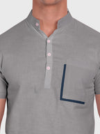 BLUE ROBED men's Casual Half Sleeve Slim Fit Kurta in Grey view 19