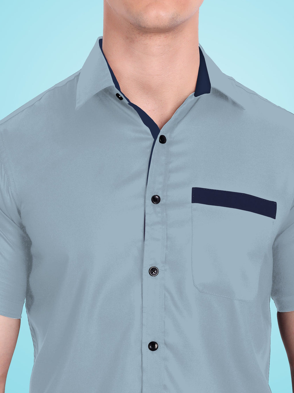 Men's Casual Half Sleeve Silver Button Shirt in Black by BLUE ROBED, back view