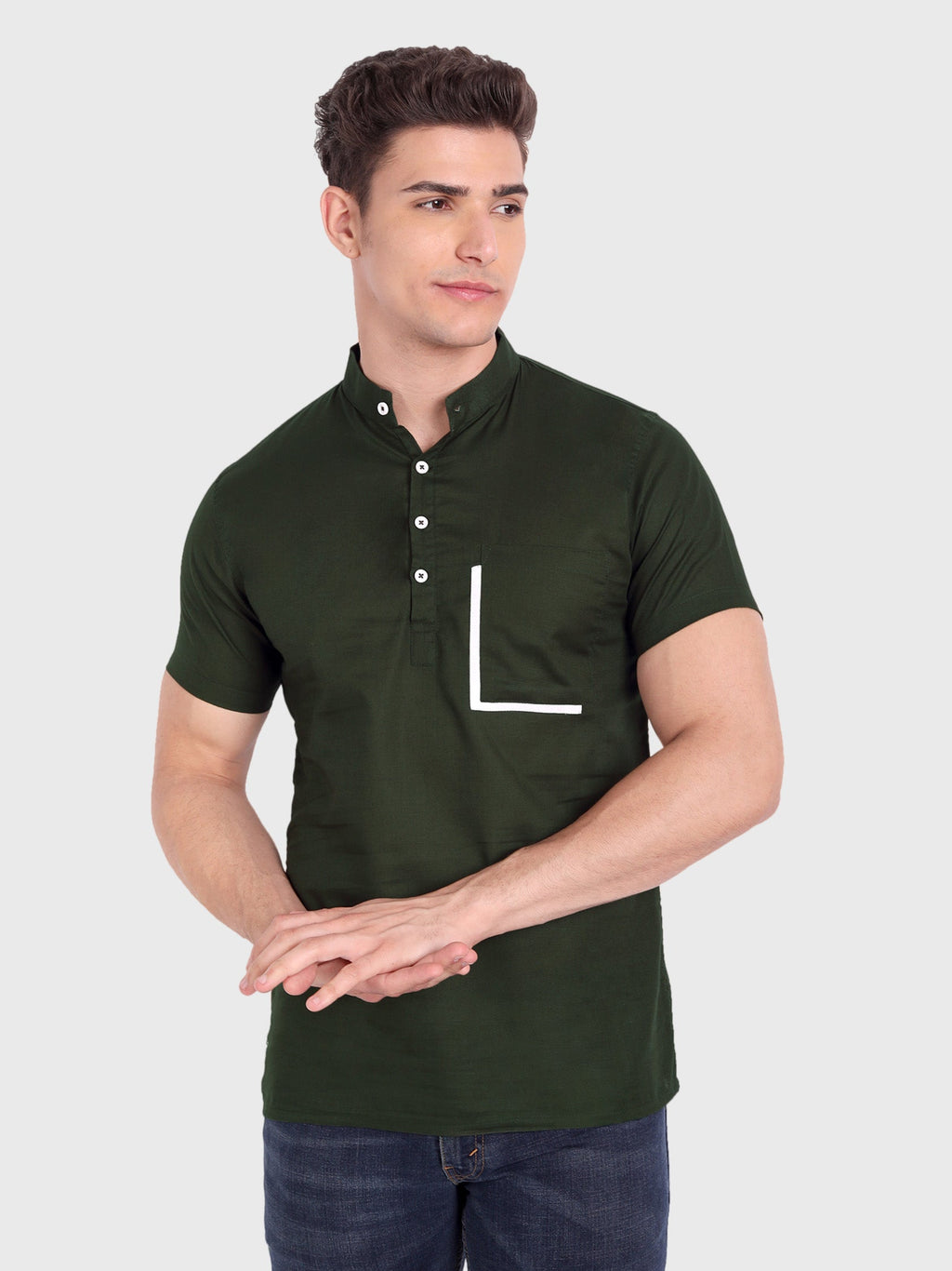 BLUE ROBED men's Casual Half Sleeve Slim Fit Kurta in Green