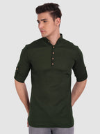 BLUE ROBED men's Casual Slim Fit Full Sleeve Cotton Kurta in Green view 43