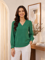 Women’s Crepe Formal Top | Elegant V-Neck Office Wear Blouse