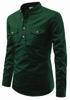 BLUE ROBED men's Casual Slim Fit Full Sleeve Double Pocket Cotton Kurta in Green view 29