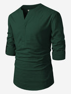 BLUE ROBED men's Casual Slim Fit Full Sleeve Cotton Kurta in Green