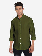 Men's Pure Cotton Mandarin Collar Casual Shirt in White by BLUE ROBED, style view