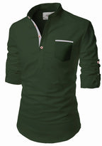 BLUE ROBED men's Casual Slim Fit Full Sleeve Pocket Contrast Kurta in Green view 19