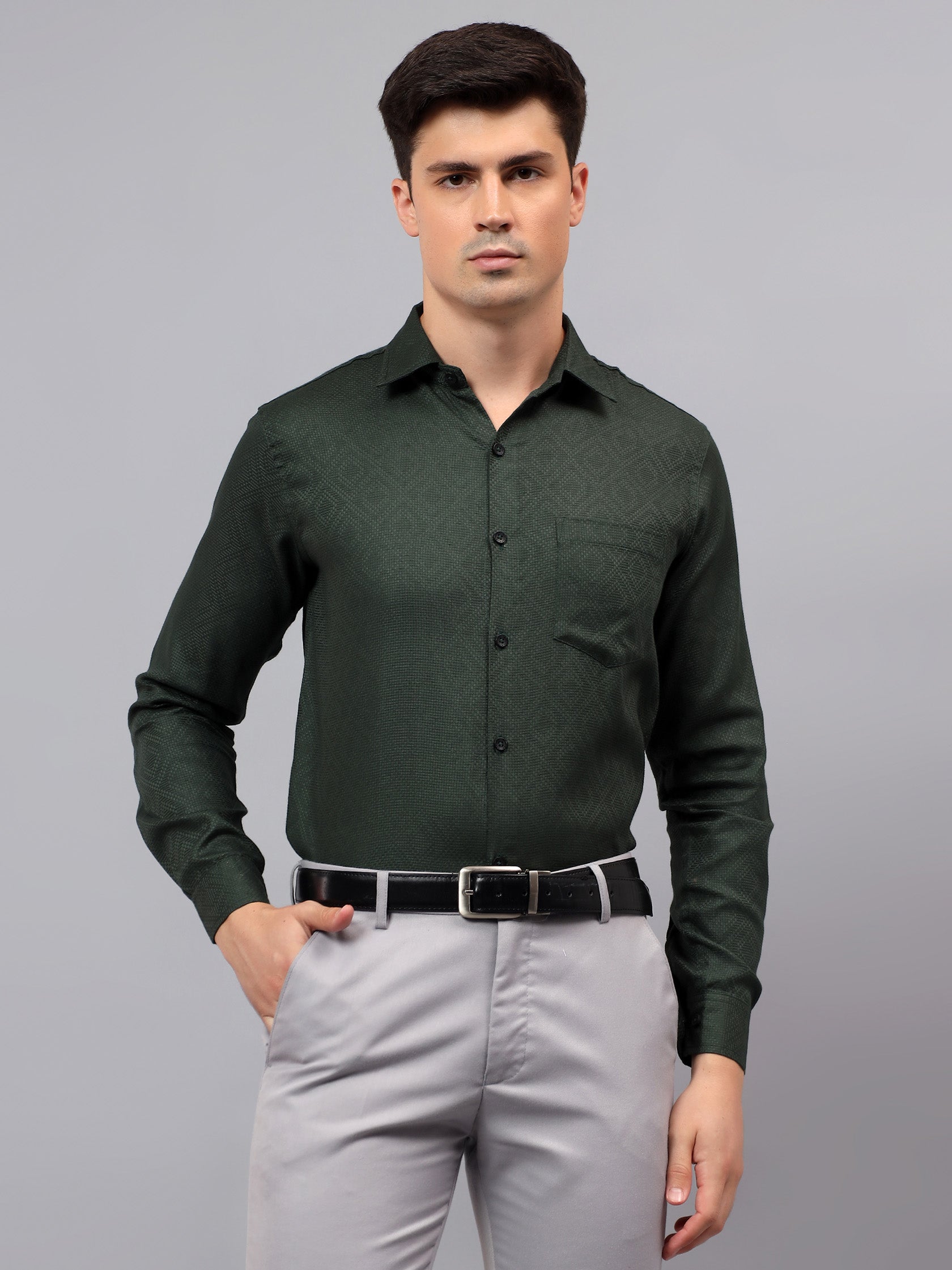 Men's Full Sleeve Spread Collar Premium Casual Shirt for Men in Black by BLUE ROBED, fit view