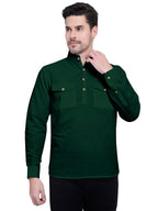 BLUE ROBED men's Casual Slim Fit Full Sleeve Double Pocket Cotton Kurta in Green style B view 33