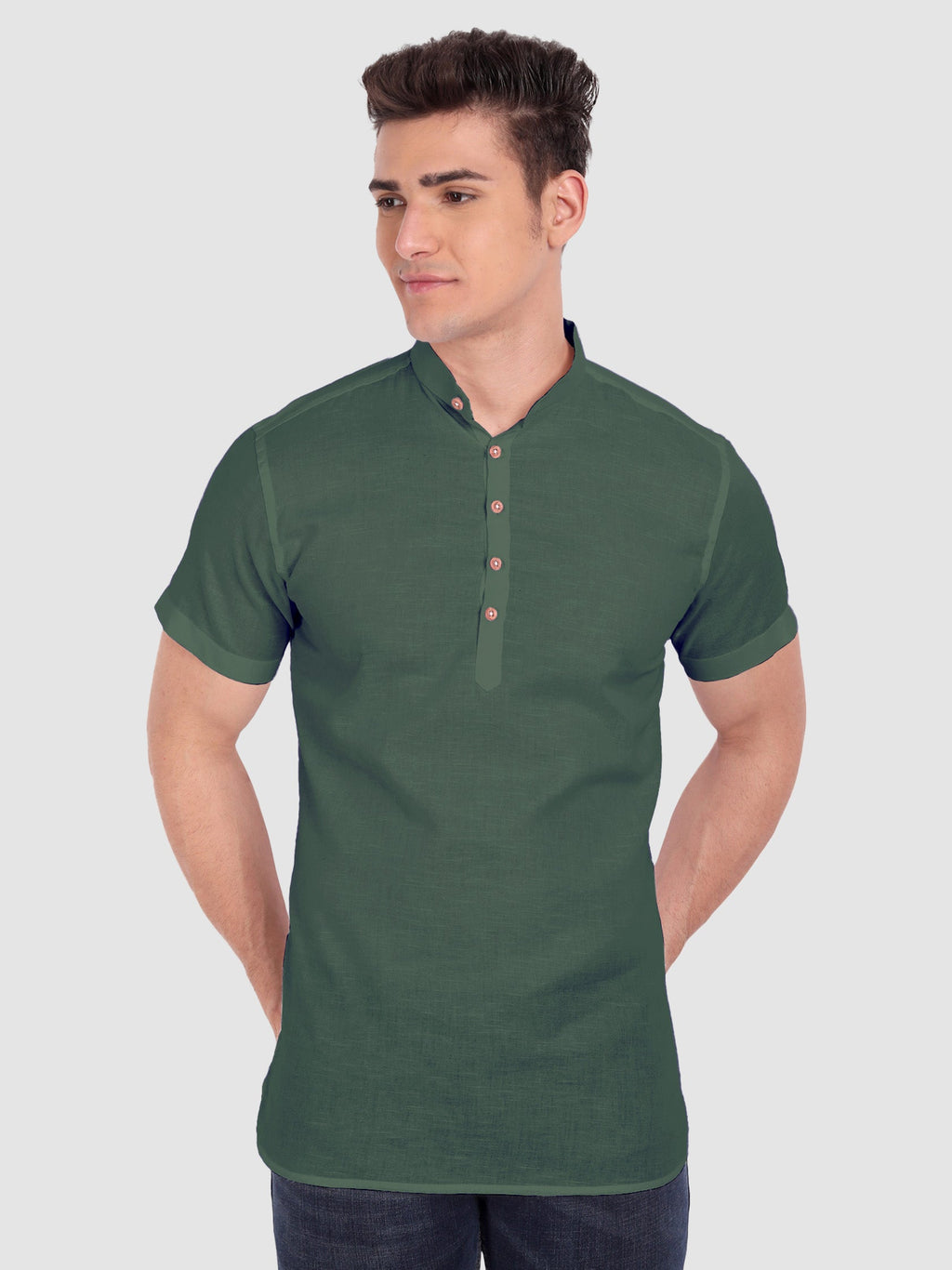 BLUE ROBED men's Half Sleeve Casual Cotton Kurta Daily Wear in Green view 22