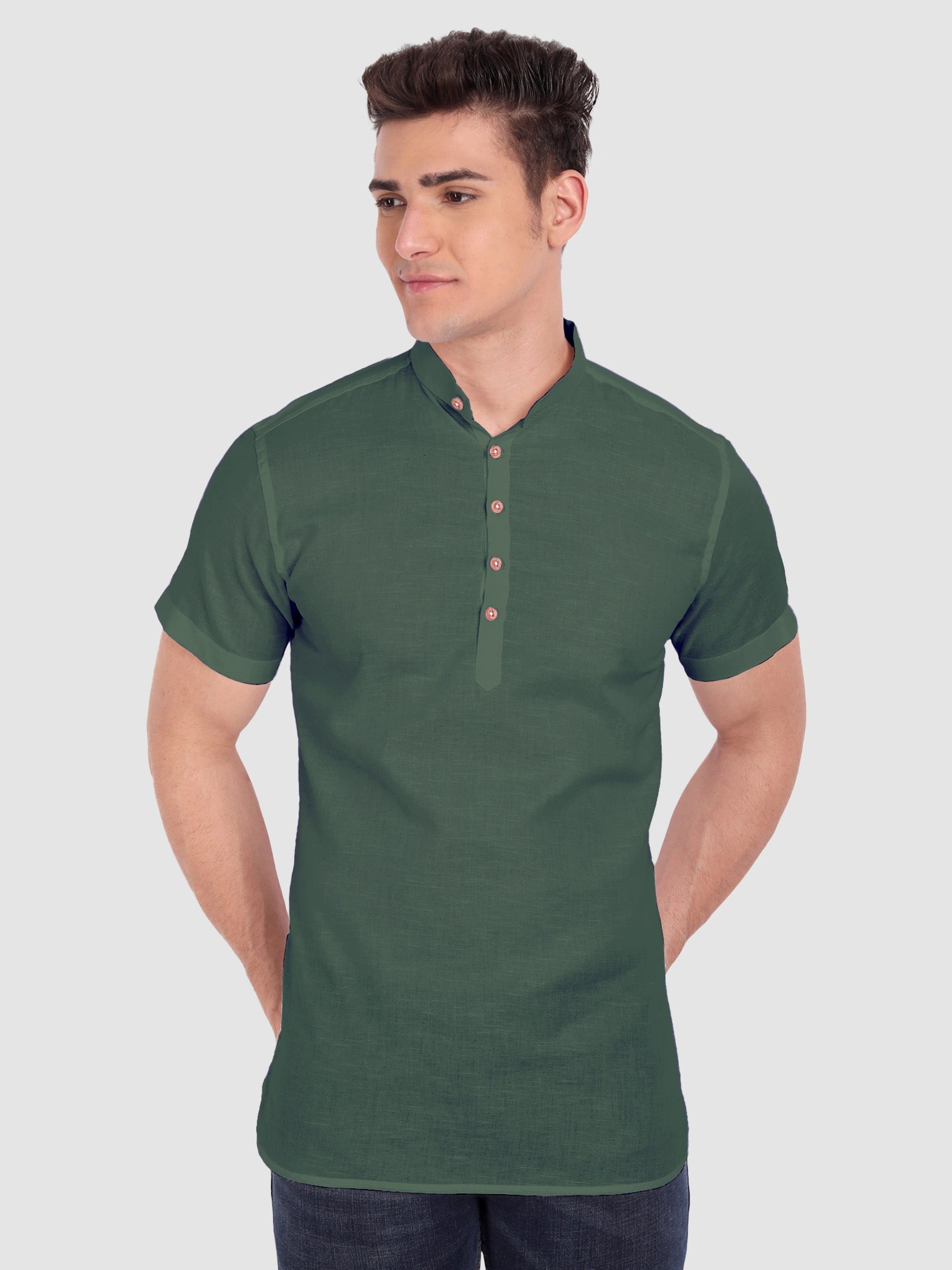 BLUE ROBED men's Half Sleeve Casual Cotton Kurta Daily Wear in Green view 22