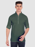 BLUE ROBED men's Casual ZIP Style Full Sleeve Cotton Kurta in Green view 11