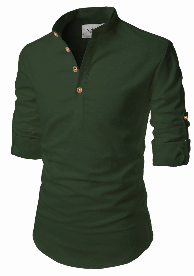 BLUE ROBED men's Casual Slim Fit Full Sleeve Kurta in Green view 15