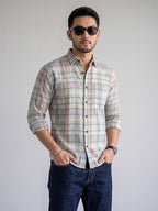 Men’s Pure Cotton Green & Pink Checked Full-Sleeve Casual Shirt