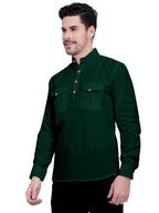 BLUE ROBED men's Casual Slim Fit Full Sleeve Double Pocket Cotton Kurta in Green style B view 34