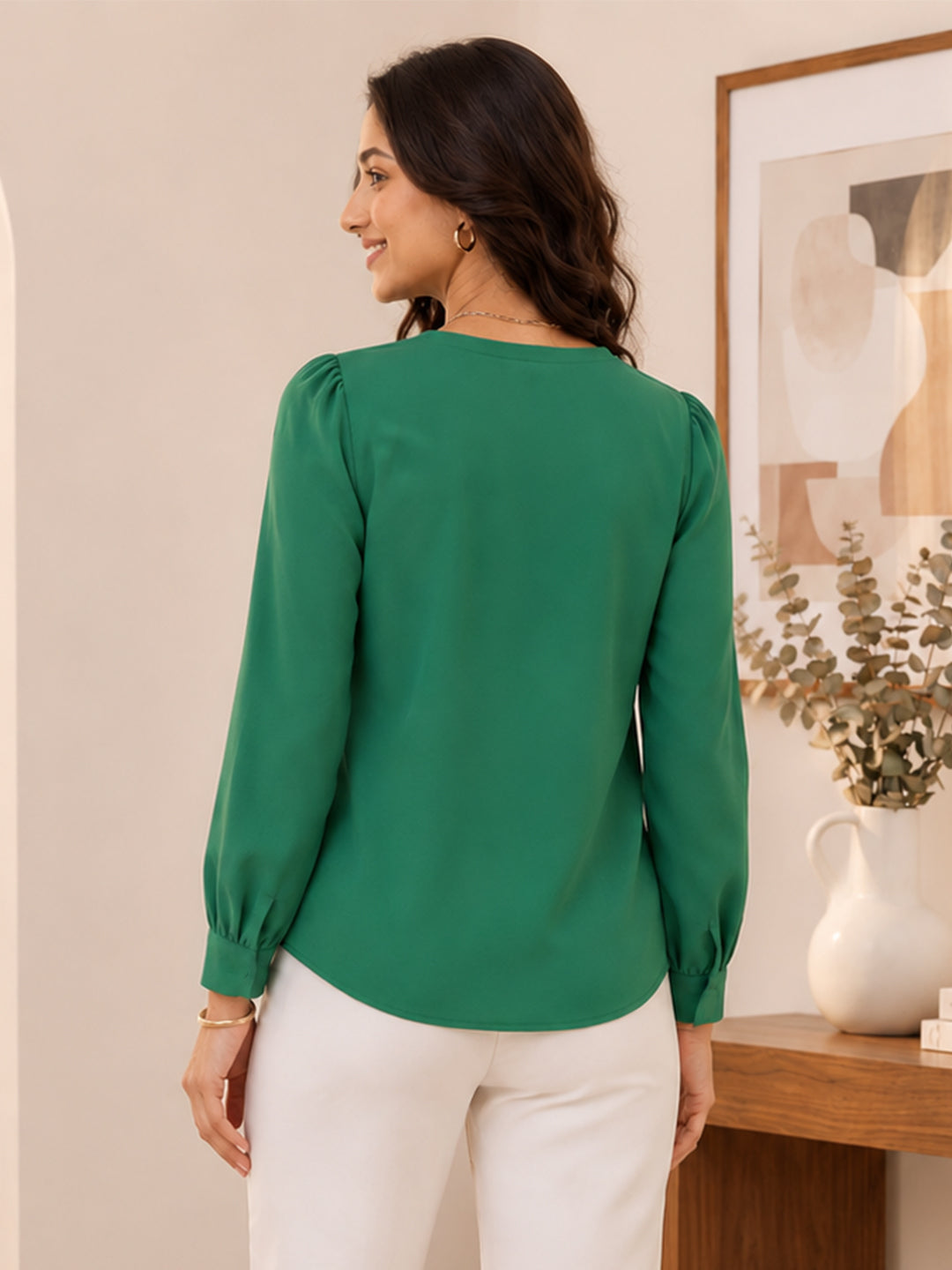 Women’s Crepe Formal Top | Elegant V-Neck Office Wear Blouse