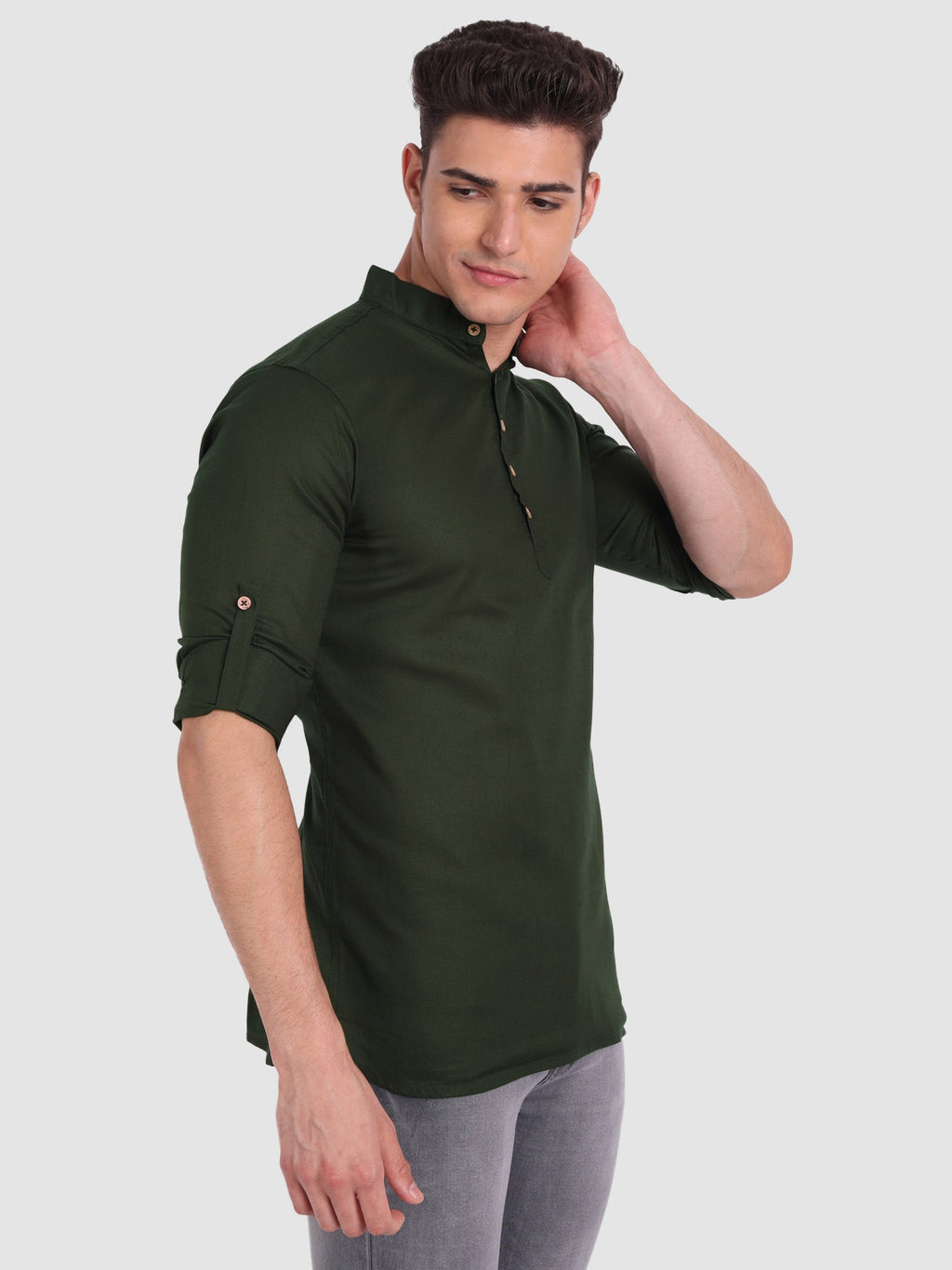 BLUE ROBED men's Casual Slim Fit Full Sleeve Cotton Kurta in Green view 44