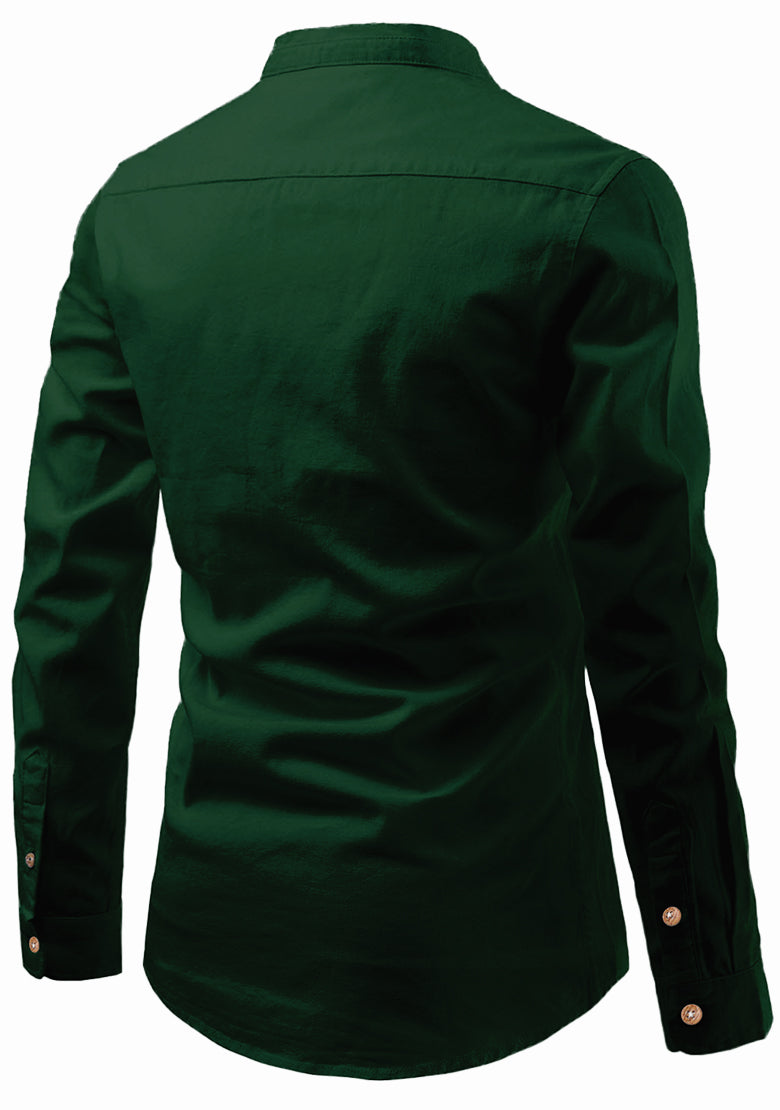 BLUE ROBED men's Casual Slim Fit Full Sleeve Double Pocket Cotton Kurta in Green view 30