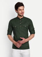 BLUE ROBED men's Casual Slim Fit Full Sleeve Double Pocket Cotton Trendy Kurta in Green view 43