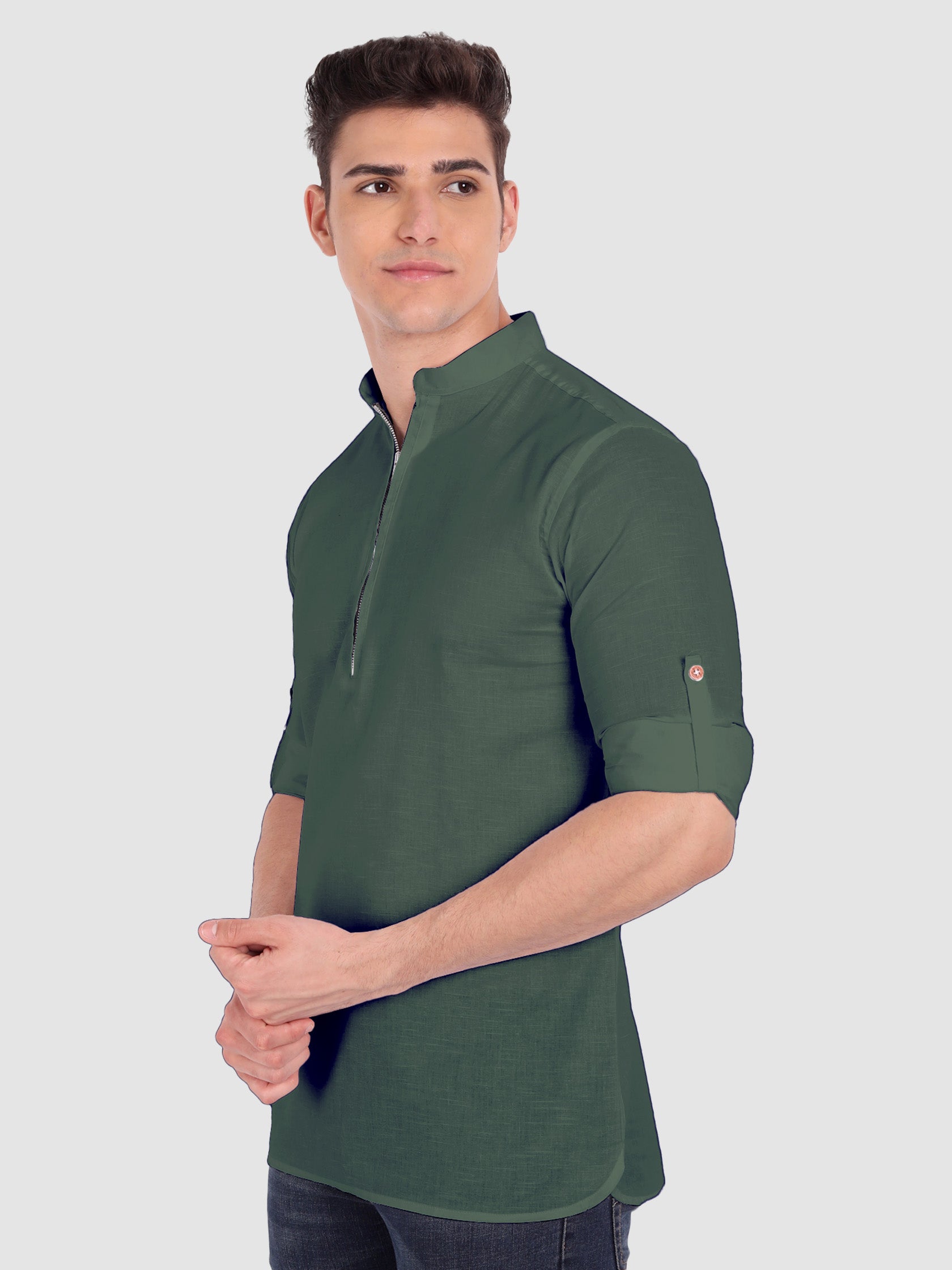 BLUE ROBED men's Casual ZIP Style Full Sleeve Cotton Kurta in Green view 12