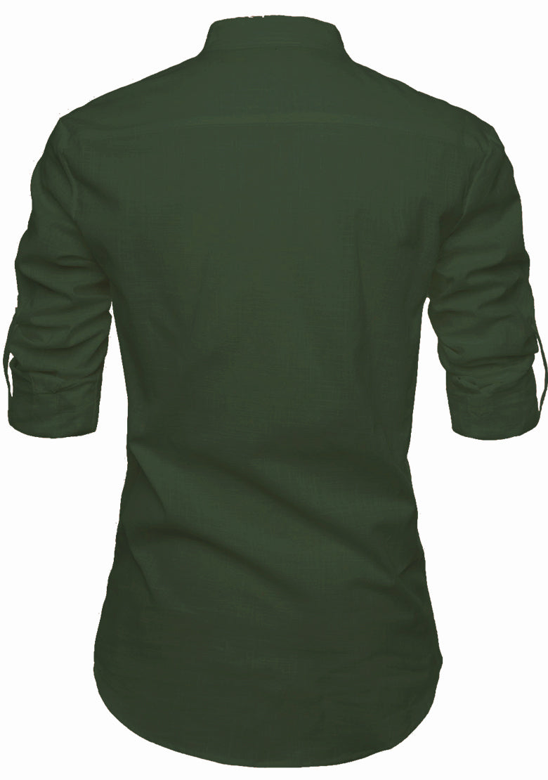 BLUE ROBED men's Casual Slim Fit Full Sleeve Pocket Contrast Kurta in Green view 20